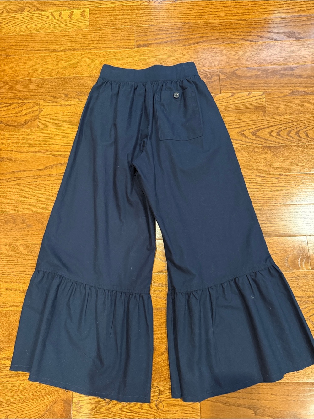 Navy Wide-Leg Ruffle Hem Pants - Picture 2 of 12